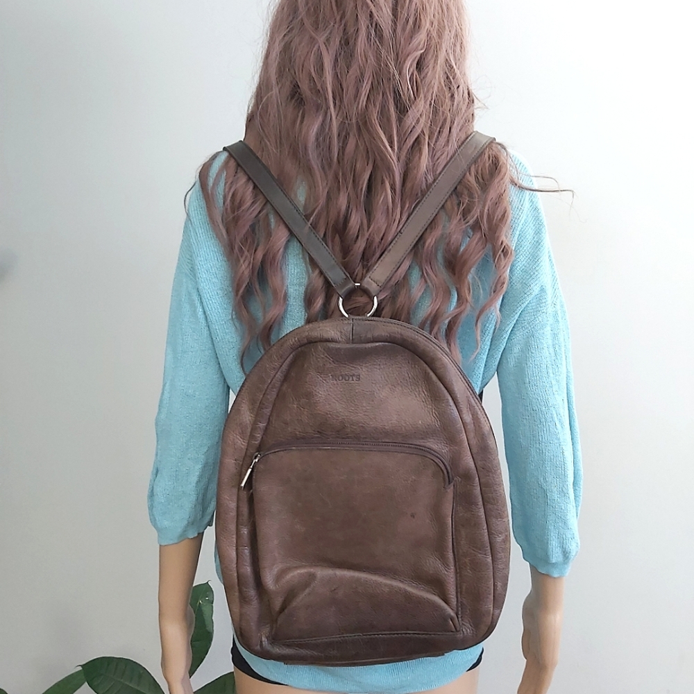 Roots Dark Brown Leather Backpack
